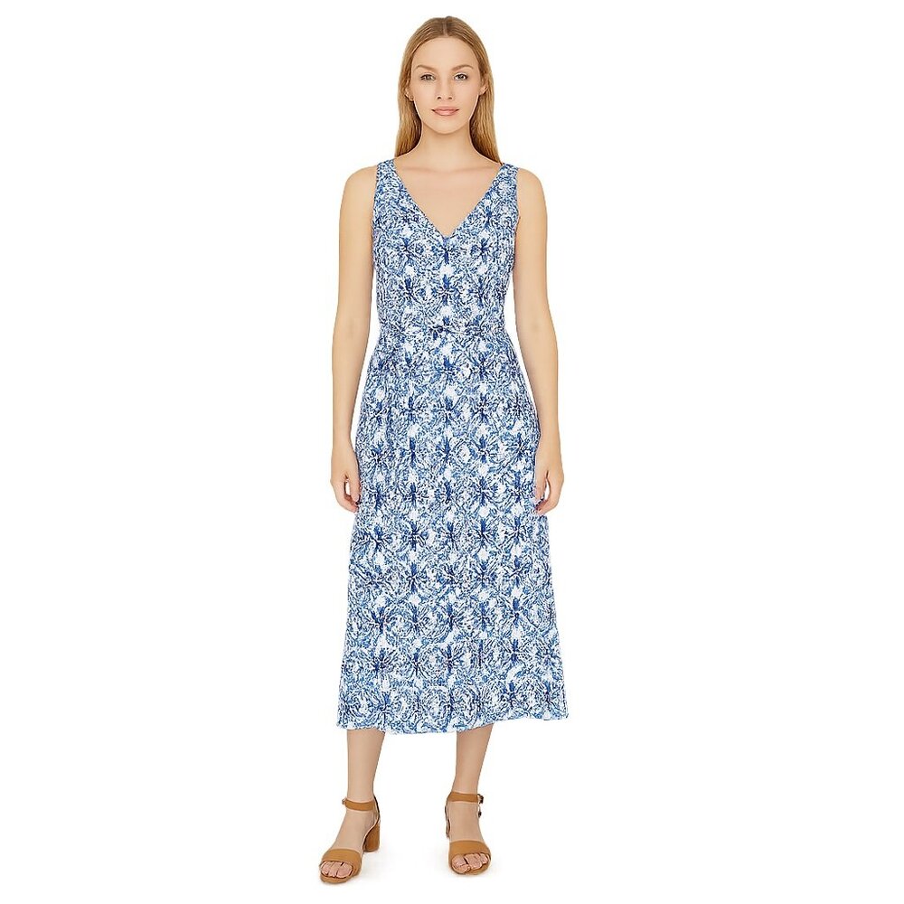 NWT White House Black Market Belted Midi Dress Graphic Tile Cobalt 00